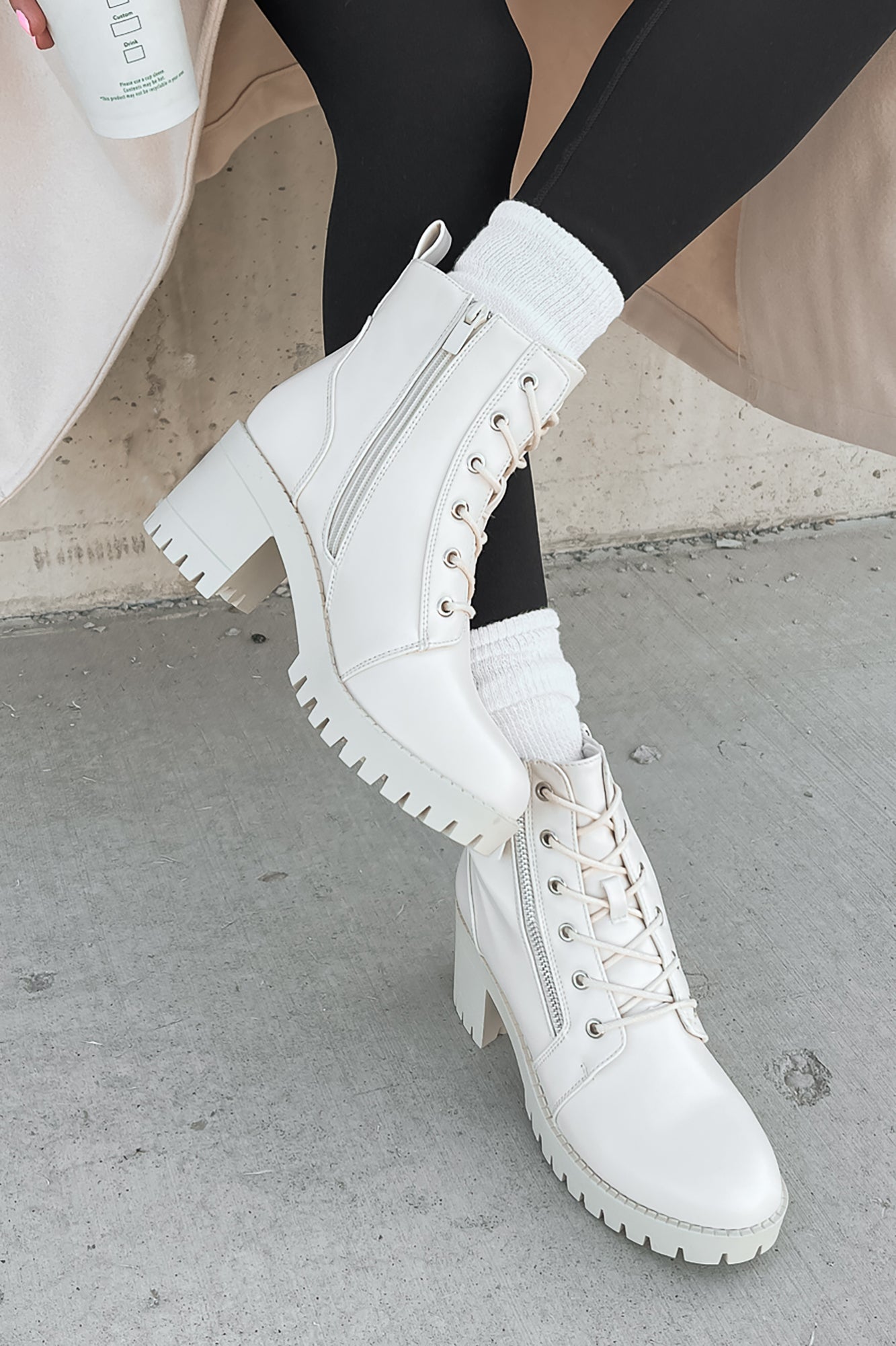Tougher Than You Lug Sole Combat Booties (Ivory) · NanaMacs