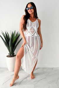 Under The Board Walk Chevron Crochet Maxi Dress (White) - NanaMacs