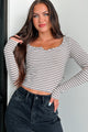 Relishing Our Friendship Striped Long Sleeve Top (White/Black/Tan) - NanaMacs