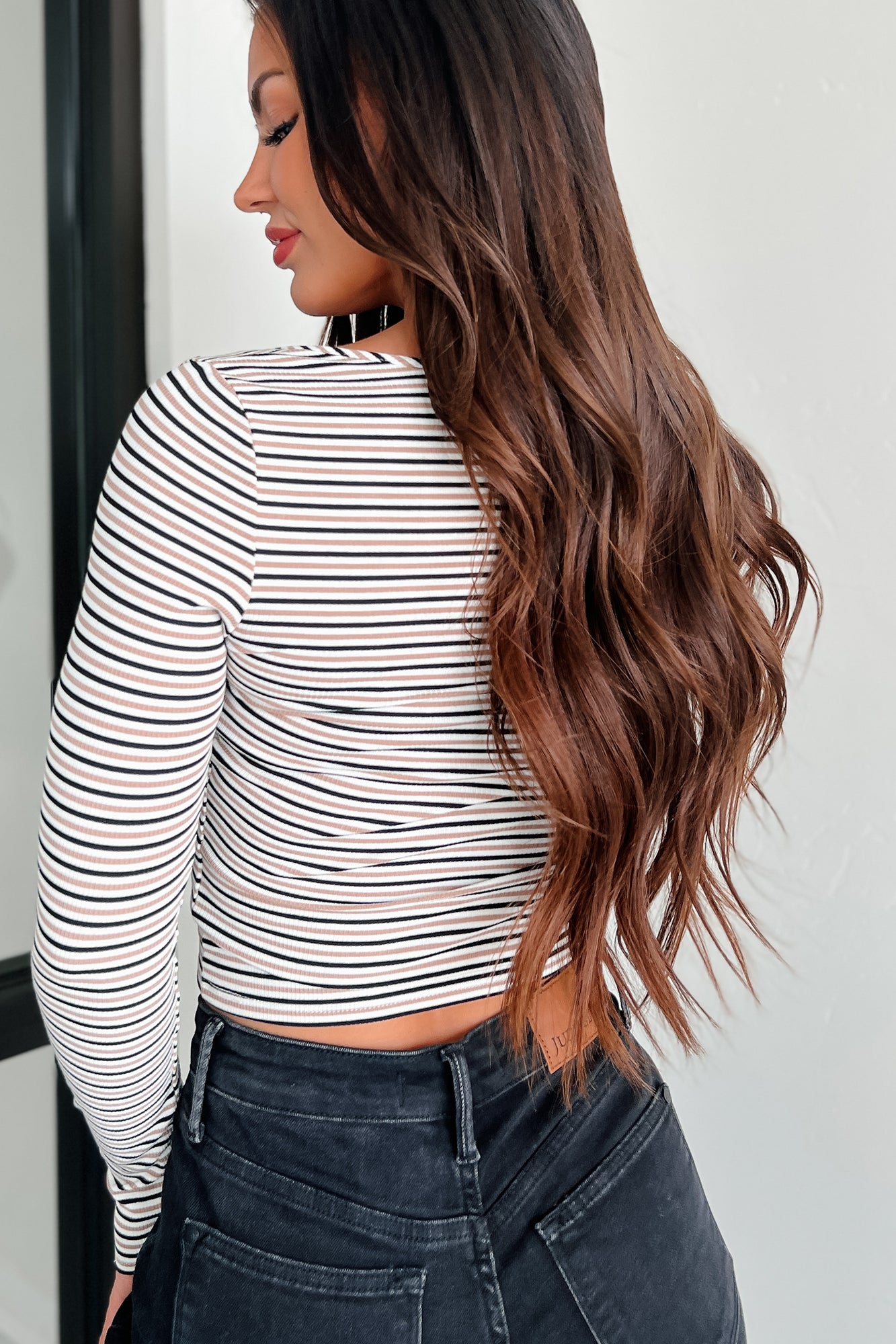 Relishing Our Friendship Striped Long Sleeve Top (White/Black/Tan) - NanaMacs