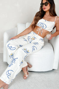 It's Drink O'Clock Printed Wide Leg Pants (Cream) - NanaMacs