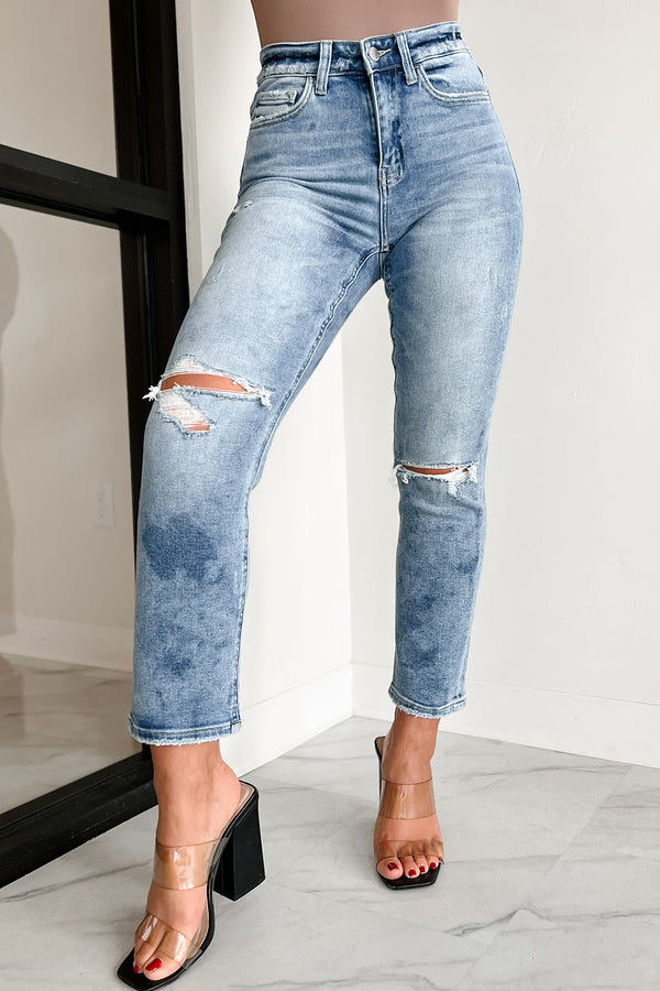 Minda Mid-Rise Distressed Flying Monkey Crop Straight Jeans (Medium) - NanaMacs