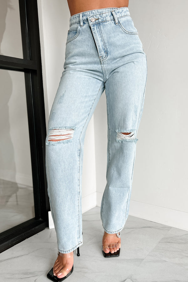 Hayden High Waisted Cross-Over Mom Jeans (Light) - NanaMacs