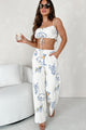 Drinks On The Patio Printed Drawstring Crop Top (Cream) - NanaMacs