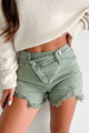 Cecile High Rise Cross-Waist Denim Risen Shorts (Olive) - NanaMacs