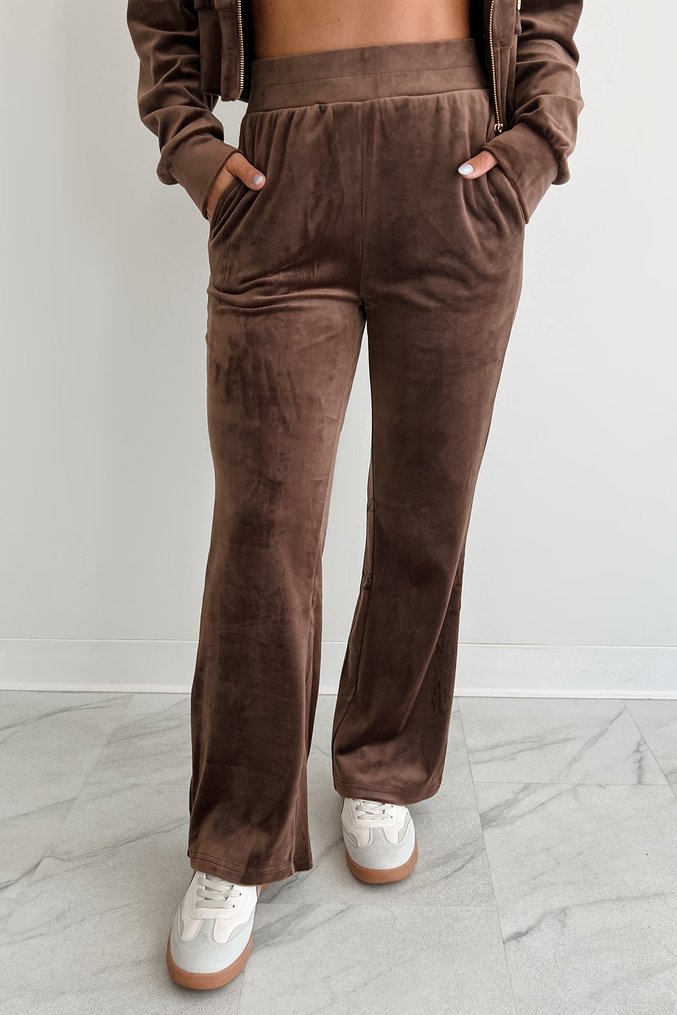 Up And Running Zenana Velvet Two Piece Set (Brown) - NanaMacs