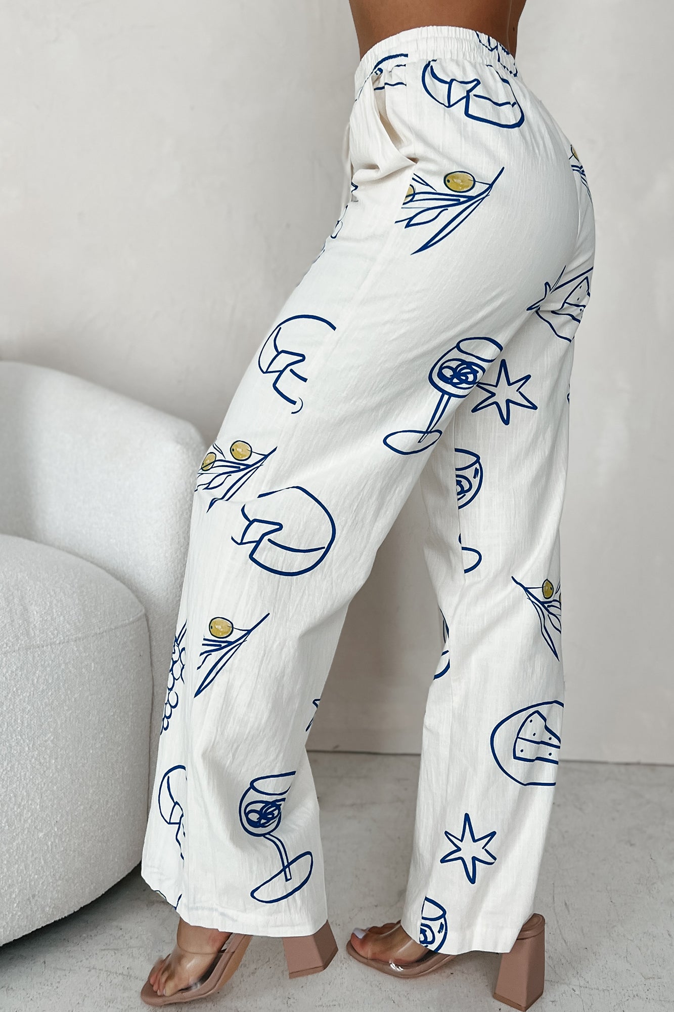 It's Drink O'Clock Printed Wide Leg Pants (Cream) - NanaMacs