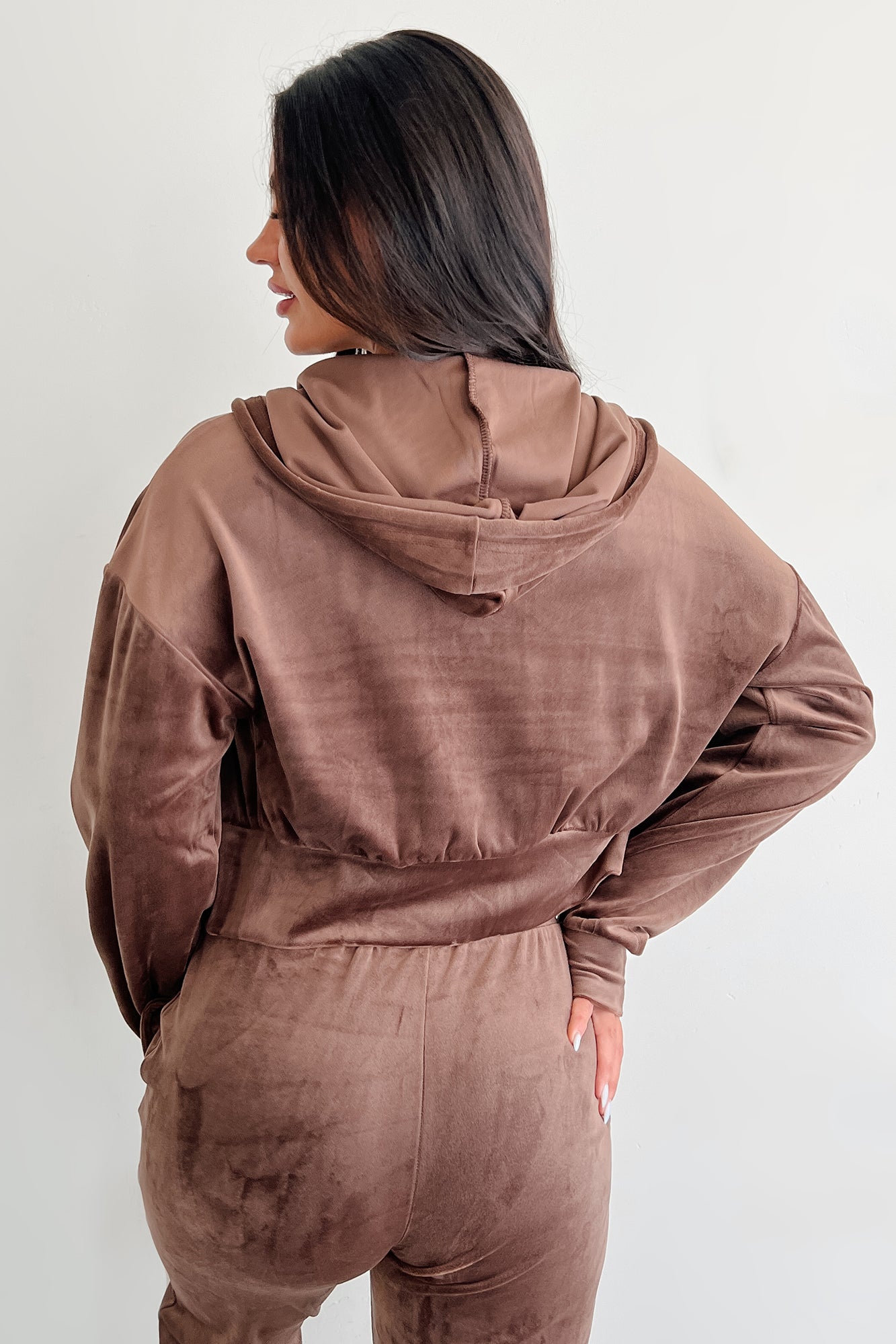 Up And Running Zenana Velvet Two Piece Set (Brown) - NanaMacs