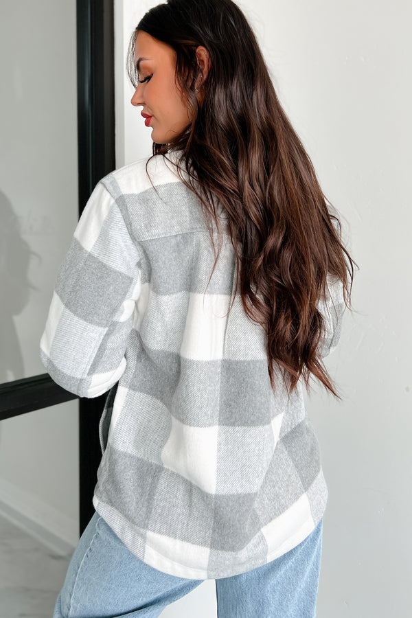 You Autumn Know Sherpa Lined Plaid Jacket (Grey) - NanaMacs