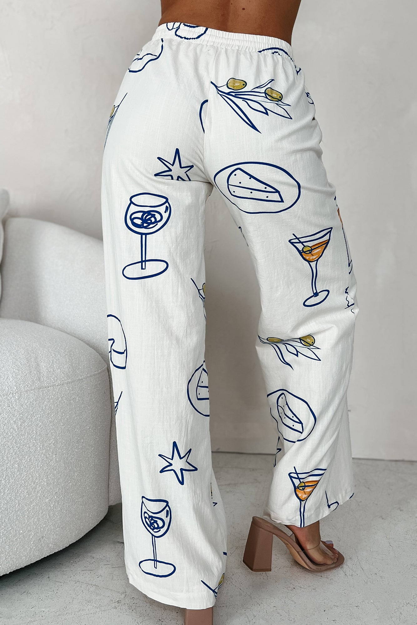 It's Drink O'Clock Printed Wide Leg Pants (Cream) - NanaMacs