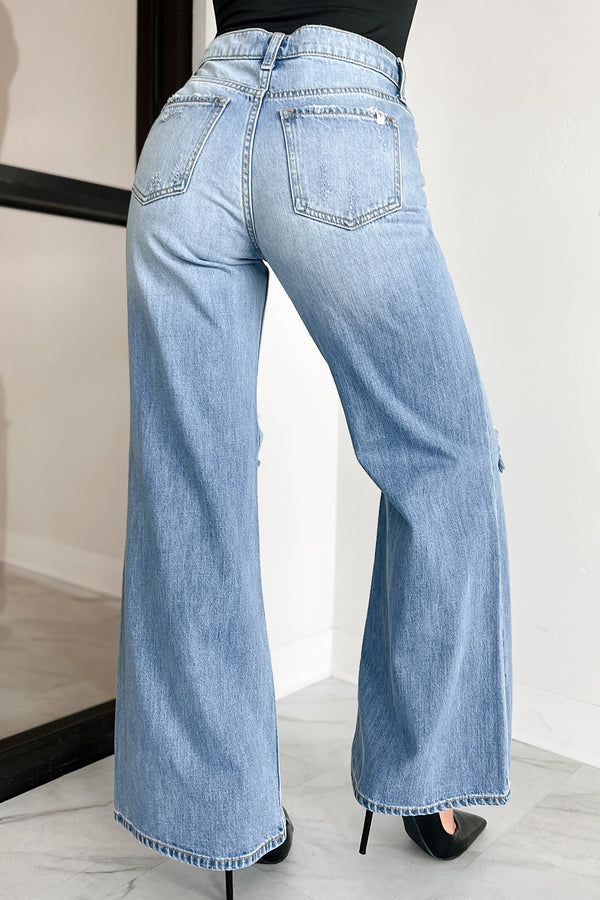 Kyra High Rise Distressed Wide Leg Sneak Peek Jeans (Medium Light) - NanaMacs