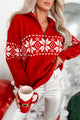 Cold As Ice Cable Knit Half-Zip Snowflake Sweater (Red) - NanaMacs