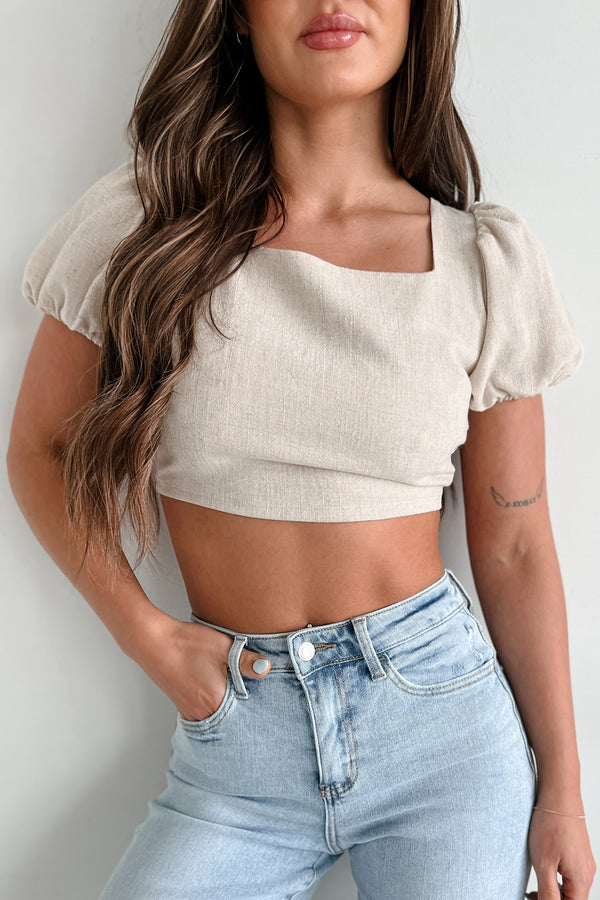 Willa Linen Crop Top With Keyhole Back (Oat) - NanaMacs