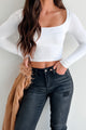 Better Be Sure Square Neck Long Sleeve Crop Top (White)