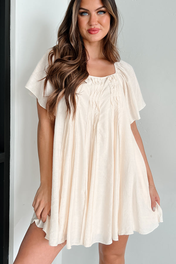 My Summer Canvas Square Neck Babydoll Dress (Cream) - NanaMacs