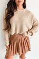 Coziest Memories Crewneck Crop Sweater (Taupe) - NanaMacs