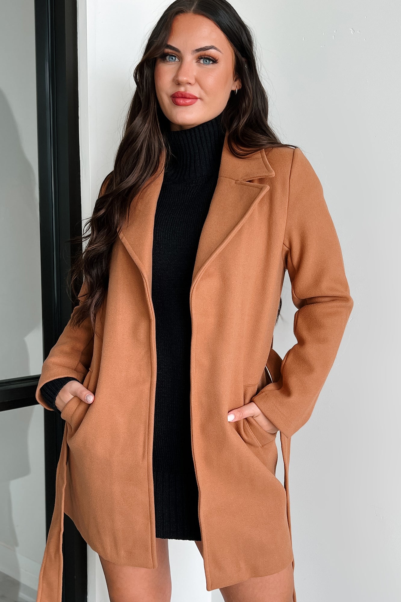 Autumn Mornings Tie Waist Trench Coat (Camel) - NanaMacs