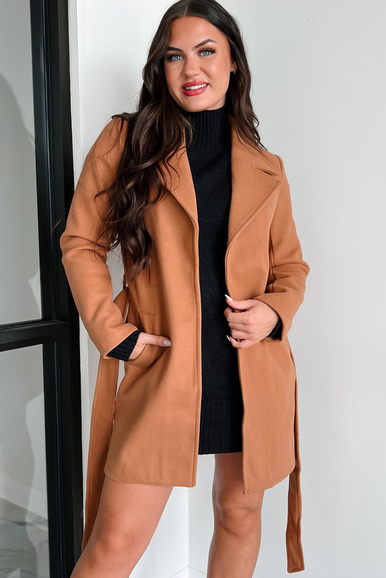 Autumn Mornings Tie Waist Trench Coat (Camel) - NanaMacs