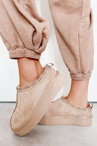 Alpine Glow Fur Lined Platform Slippers (Beige) - NanaMacs