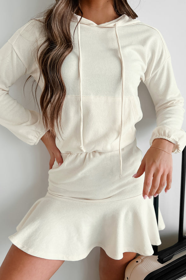 Elevated Casual Hoodie Mermaid Mini Dress (Ecru Cream) - NanaMacs