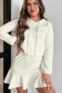 Elevated Casual Hoodie Mermaid Mini Dress (Ecru Cream) - NanaMacs