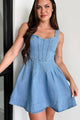 Denim Depths Denim Mini Dress (Light Denim) - NanaMacs