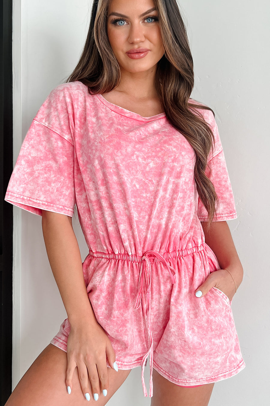 Happy To Be Home Mineral Wash Romper (Pink) - NanaMacs
