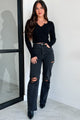 Huntsville High Rise Destroyed Straight Leg Jeans (Washed Black)