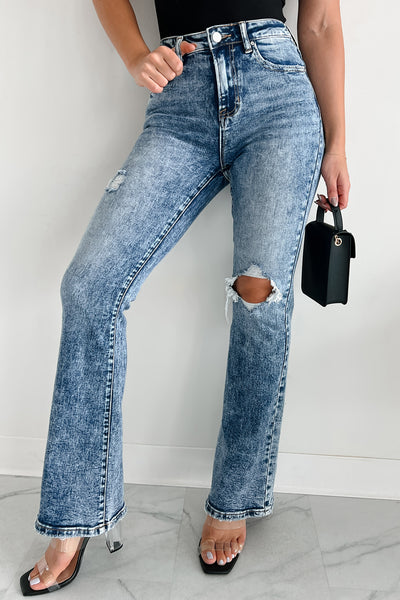 Kingsley High Rise Acid Wash Risen Flare Jeans (Acid Medium) - NanaMacs