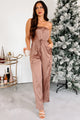 DOORBUSTER Glittering Goddess Rhinestone Embellished Jumpsuit (Mocha) - NanaMacs