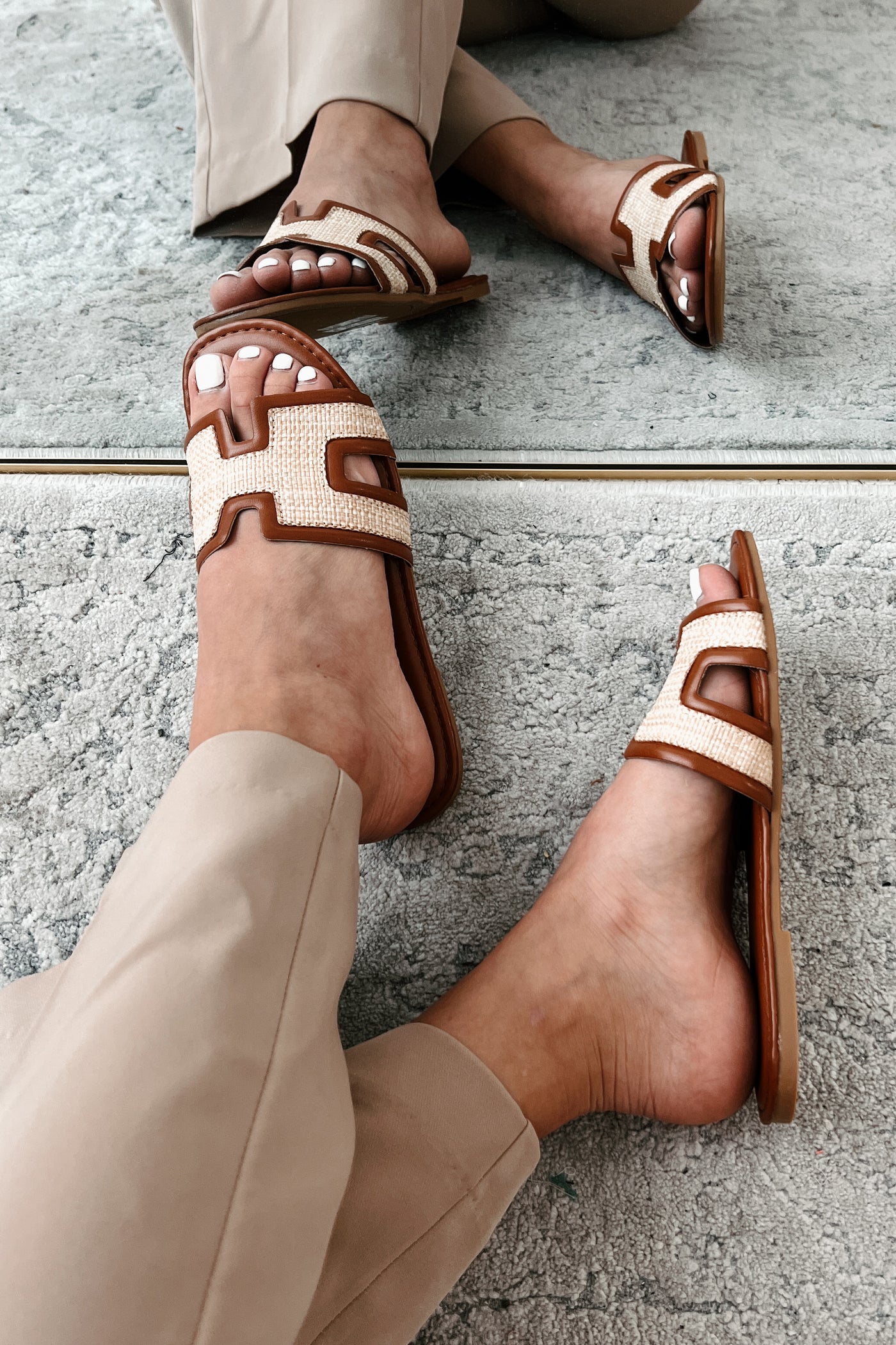 Confident Steps Raffia Slide Sandals (Chestnut) - NanaMacs