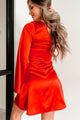 Stunning First Impression One Shoulder Satin Mini Dress (Tomato) - NanaMacs