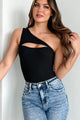 Mysterious Intentions One Shoulder Cut-Out Bodysuit (Black) - NanaMacs