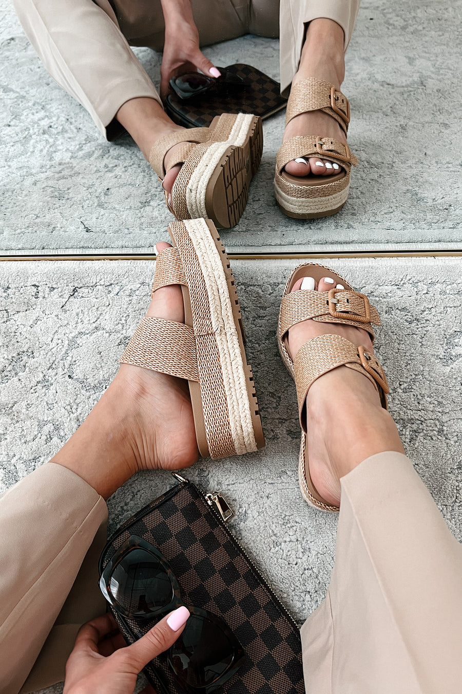 Fresh New Attitude Woven Platform Sandals (Dark Tan Raffia) - NanaMacs