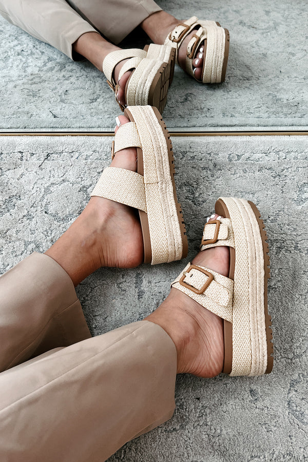 Fresh New Attitude Woven Platform Sandals (Natural Raffia) - NanaMacs