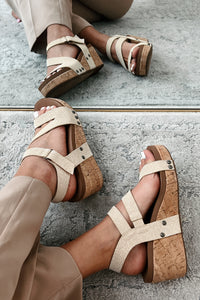 Aziza Cork Wedge Sandals (Gold Shimmer) - NanaMacs