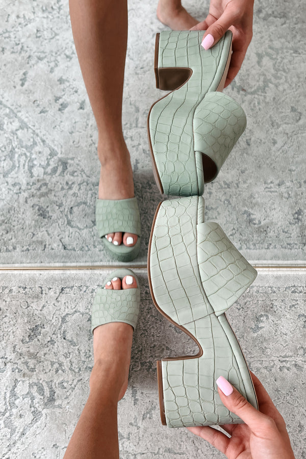 Giza Platform Heel Sandals (Sage Croco) - NanaMacs