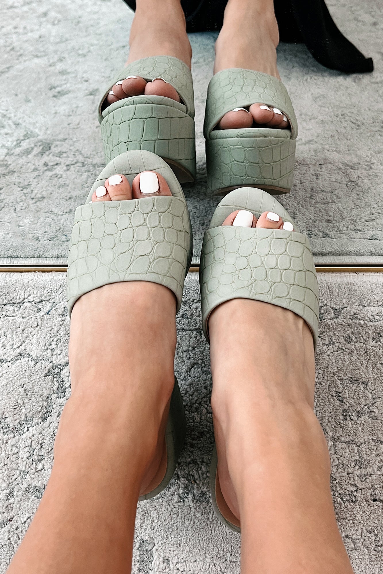 Giza Platform Heel Sandals (Sage Croco) - NanaMacs