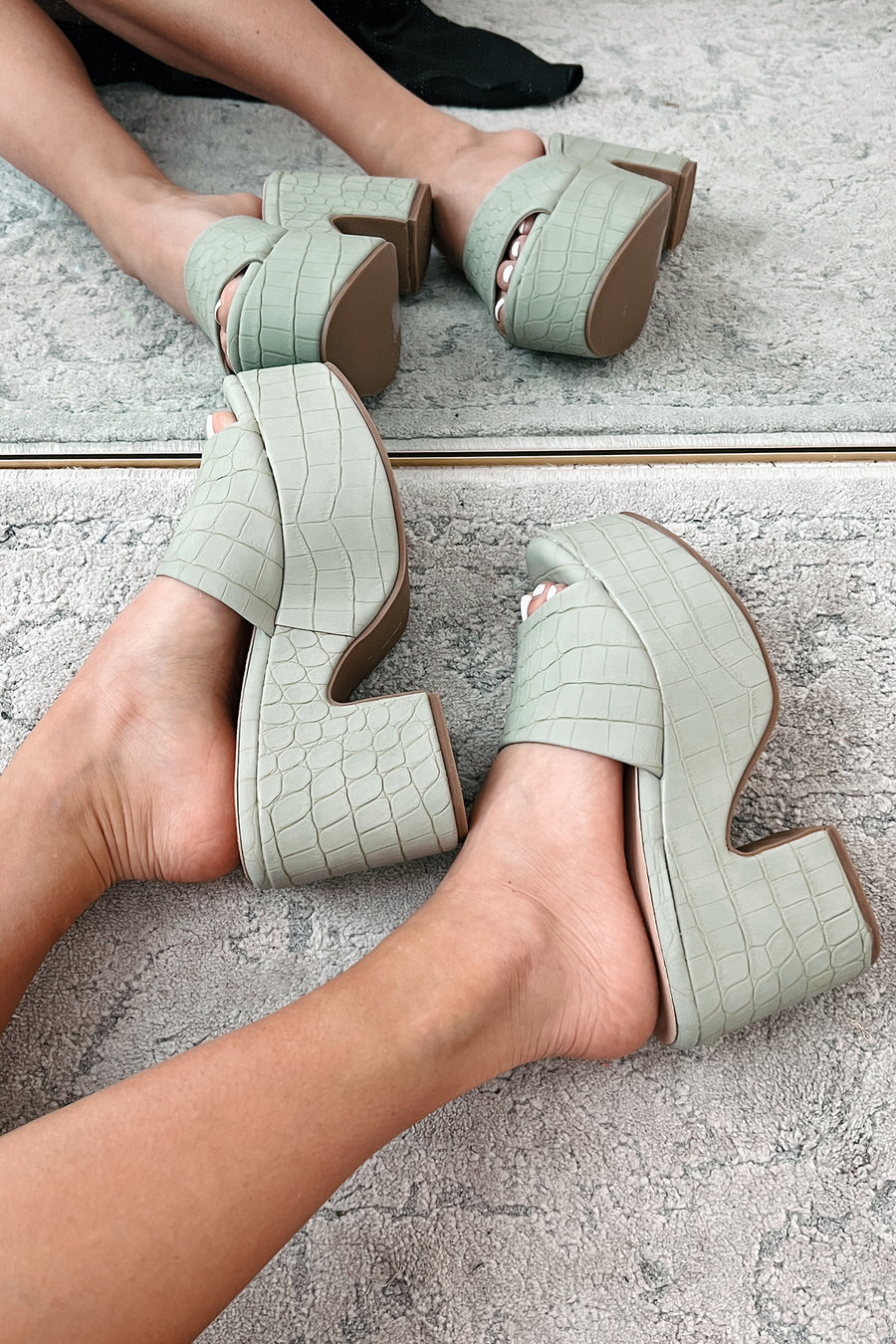 Giza Platform Heel Sandals (Sage Croco) - NanaMacs