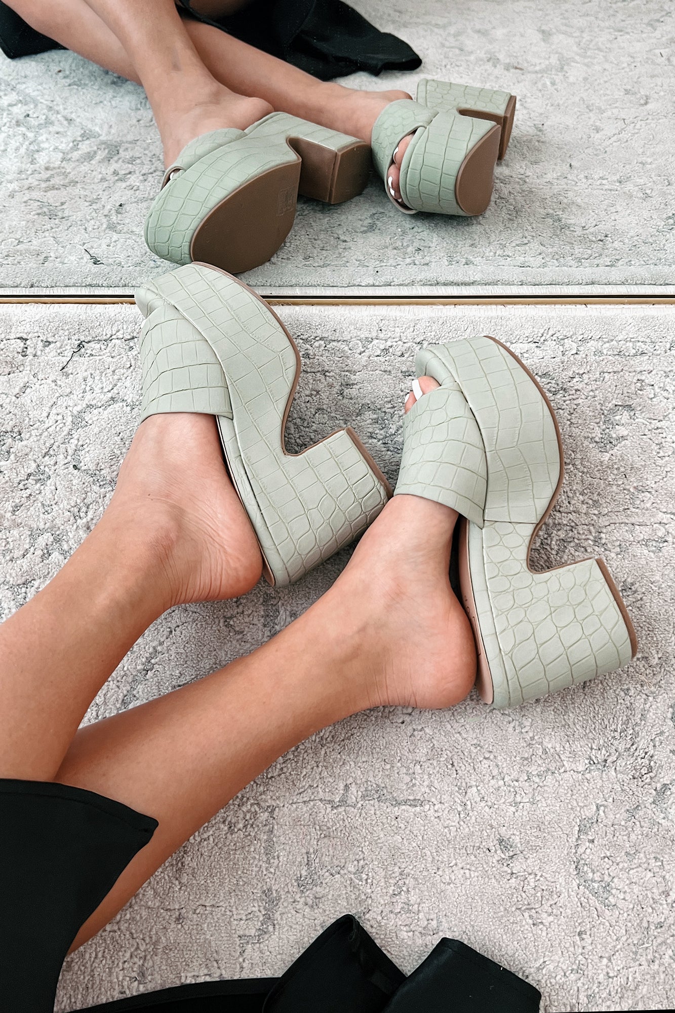 Giza Platform Heel Sandals (Sage Croco) - NanaMacs