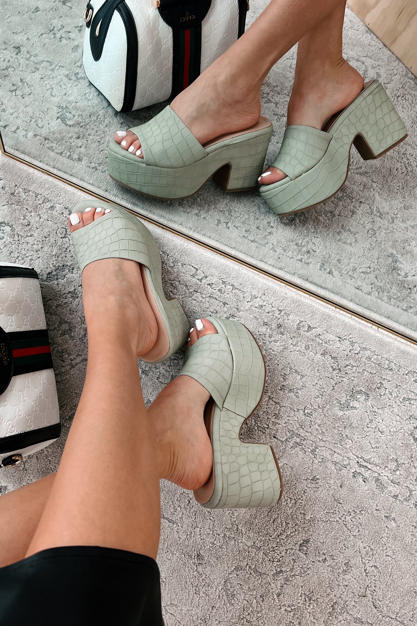 Giza Platform Heel Sandals (Sage Croco) - NanaMacs