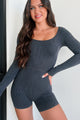 Coffee Shop Cutie Ribbed Long Sleeve Romper (Black) - NanaMacs