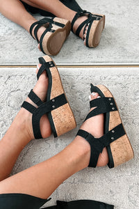 Aziza Cork Wedge Sandals (Black Shimmer) - NanaMacs