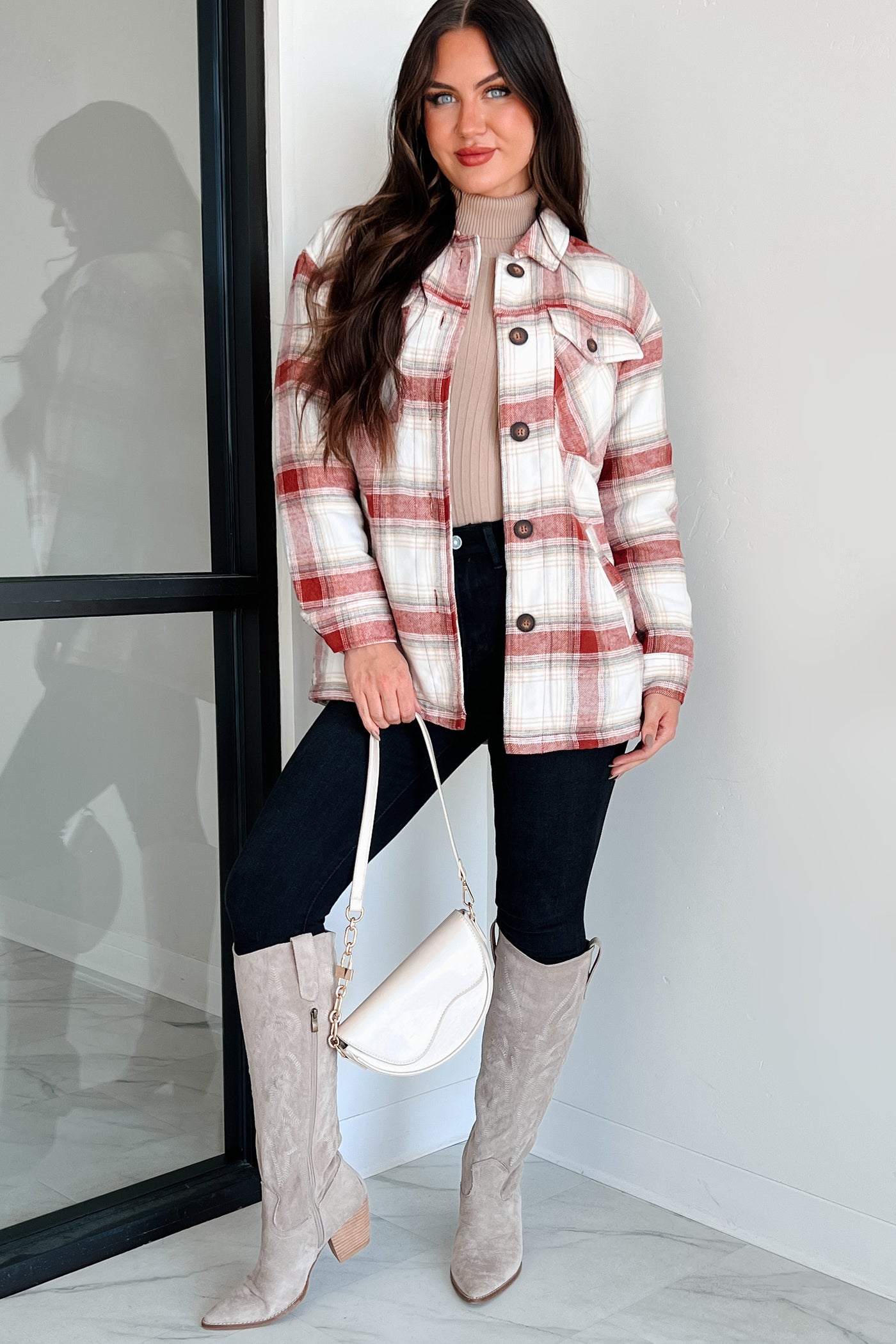 Keep Me Toasty Sherpa Lined Plaid Jacket (Terracotta) - Ships By 10/17 - NanaMacs