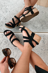 Aziza Cork Wedge Sandals (Black Shimmer) - NanaMacs