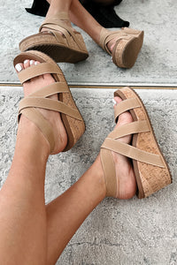 Quirky But Cute Cork Wedge Sandals (Camel) - NanaMacs