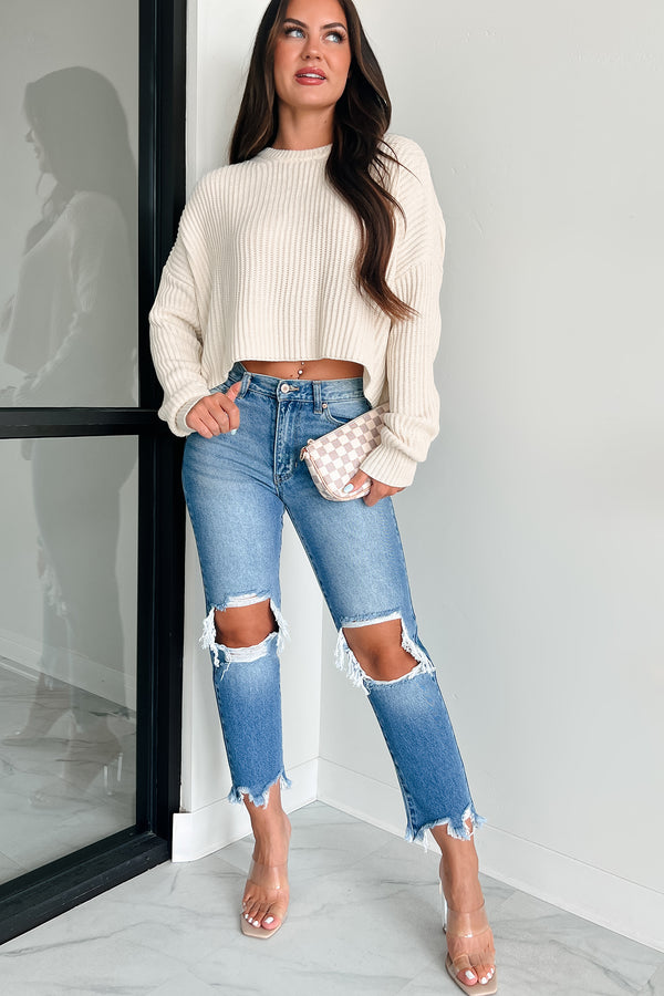 Coziest Memories Crewneck Crop Sweater (Cream) - NanaMacs