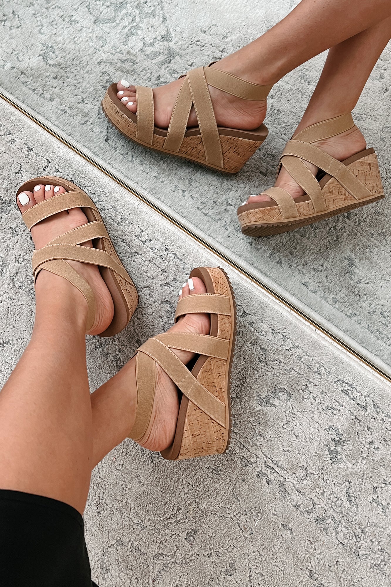 Quirky But Cute Cork Wedge Sandals (Camel)