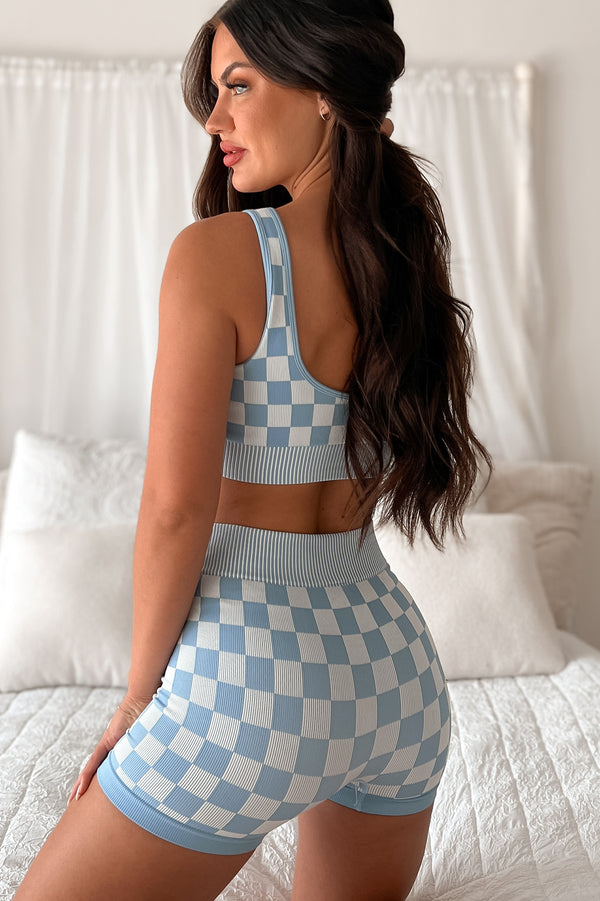 Unlocked Potential Checkered Two-Piece Shorts Set (Blue) - NanaMacs