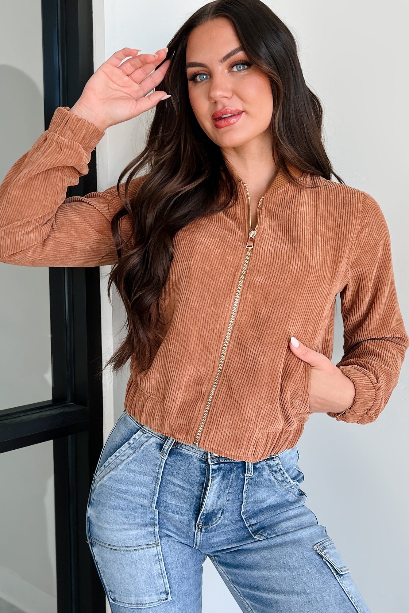 Dare To Dream Corduroy Bomber Jacket (Cognac) · NanaMacs